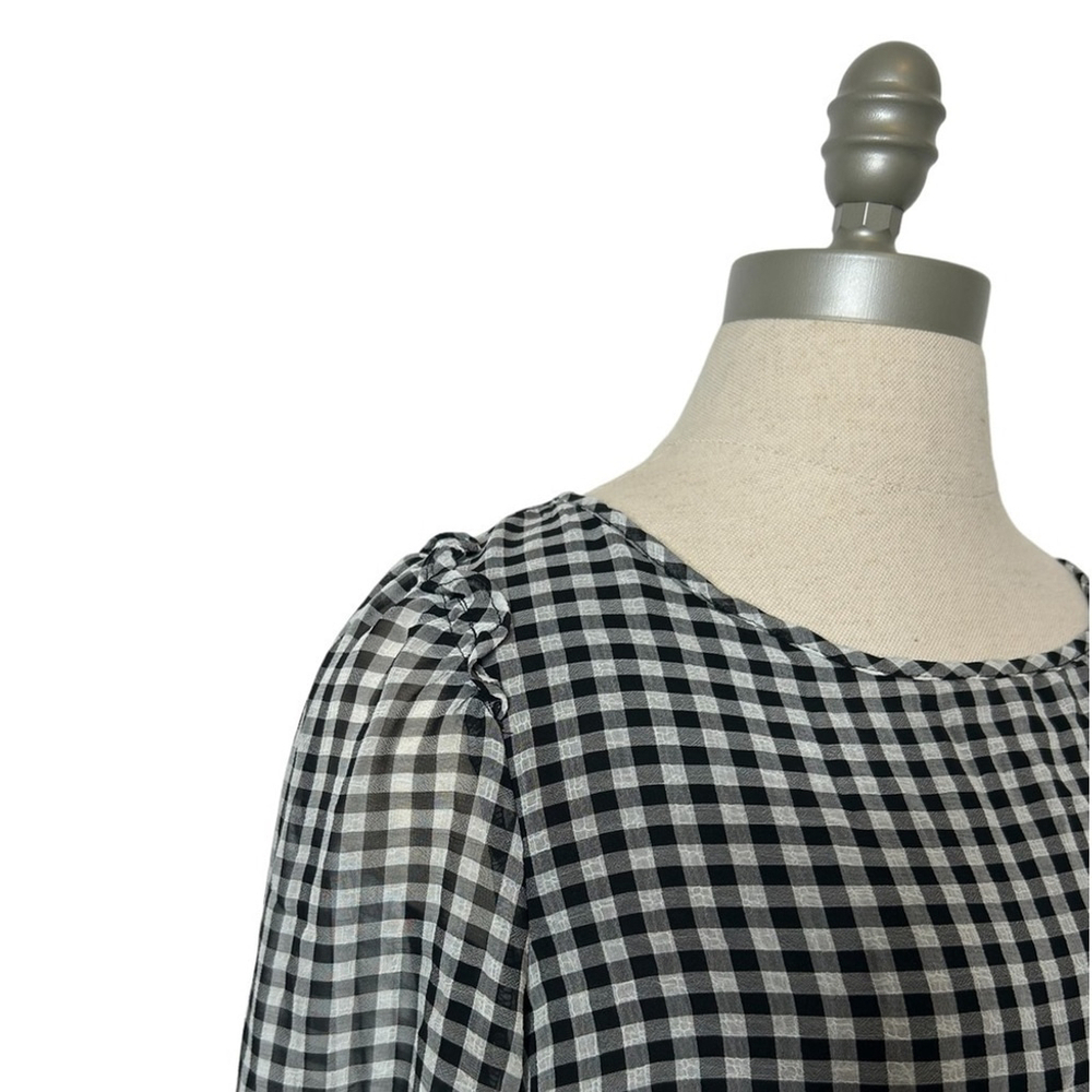 Max Studio Gingham Black White Plaid Long Sleeve Ruffle Tie Sleeve Blouse - Picture 4 of 16